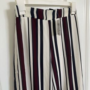 Striped Women's Wide Leg Pants - White, Navy, Burgundy